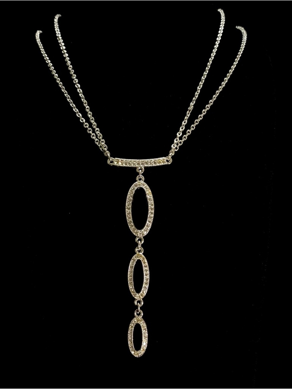 Napier Silver-Tone Triple Oval Drop Necklace
